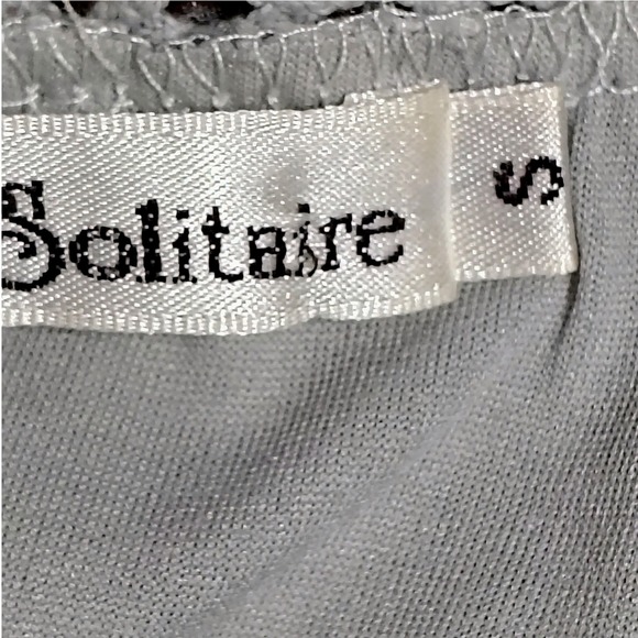 Solitaire Knit Crochet Polka Dot Square Neck 3/4 Sleeve‎ Top Size S Gray - Picture 8 of 11